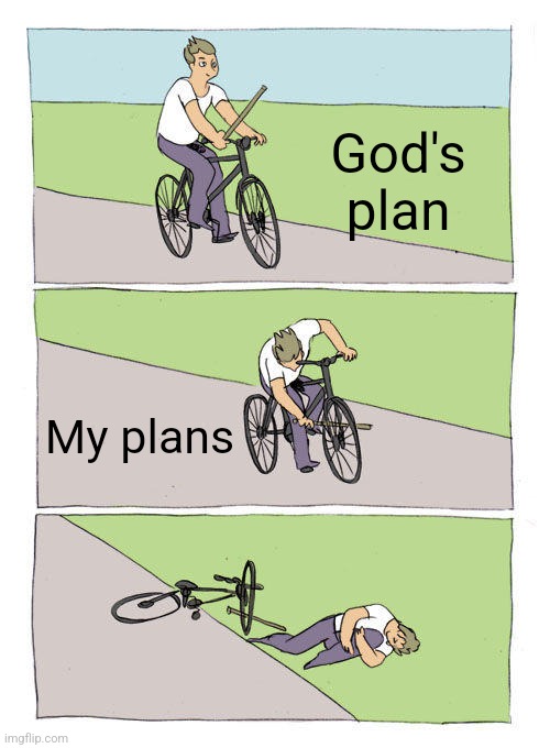Bike Fall Meme | God's plan My plans | image tagged in memes,bike fall | made w/ Imgflip meme maker