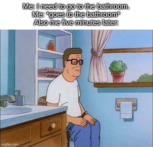 yep | Me: I need to go to the bathroom.
Me: *goes to the bathroom*
Also me five minutes later: | image tagged in king of the hill bathroom toilet,memes,funny,charts | made w/ Imgflip meme maker