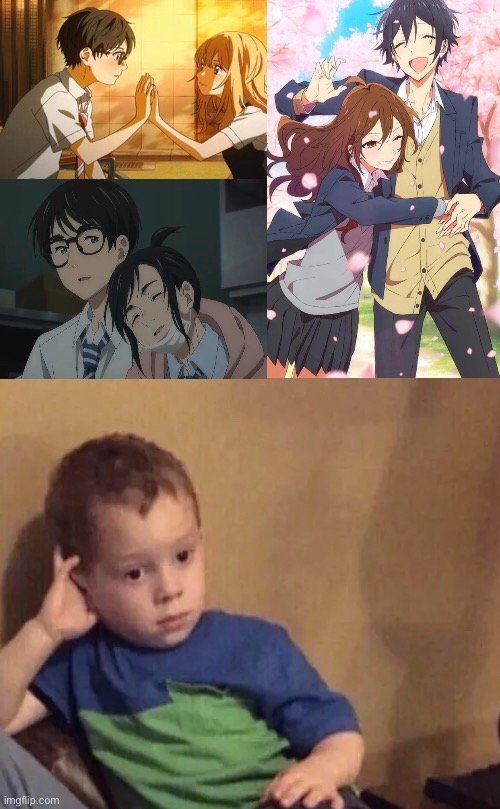*Me single watching anime*Also the anime: | image tagged in anime,single,single life,your lie in april,insomniacs after school,horimiya | made w/ Imgflip meme maker