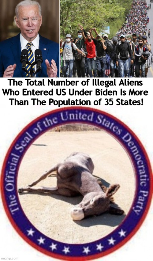 What Is The Matter with You People????!!!! | The Total Number of Illegal Aliens 
Who Entered US Under Biden Is More 
Than The Population of 35 States! | image tagged in politics,democrats,joe biden,invasion,illegals,insanity | made w/ Imgflip meme maker