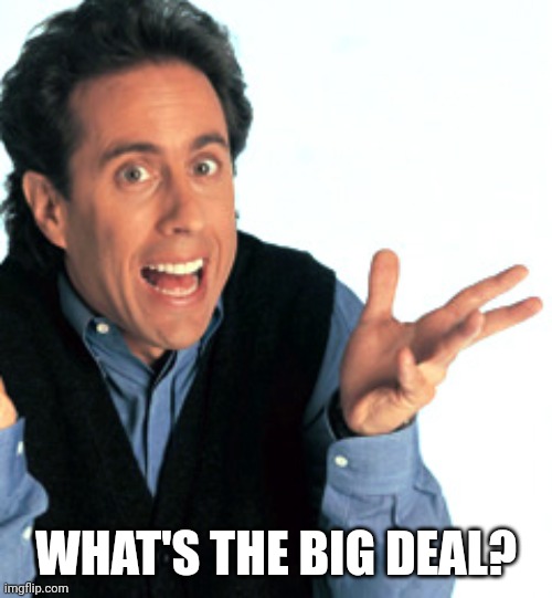 Jerry Seinfeld What's the Deal | WHAT'S THE BIG DEAL? | image tagged in jerry seinfeld what's the deal | made w/ Imgflip meme maker