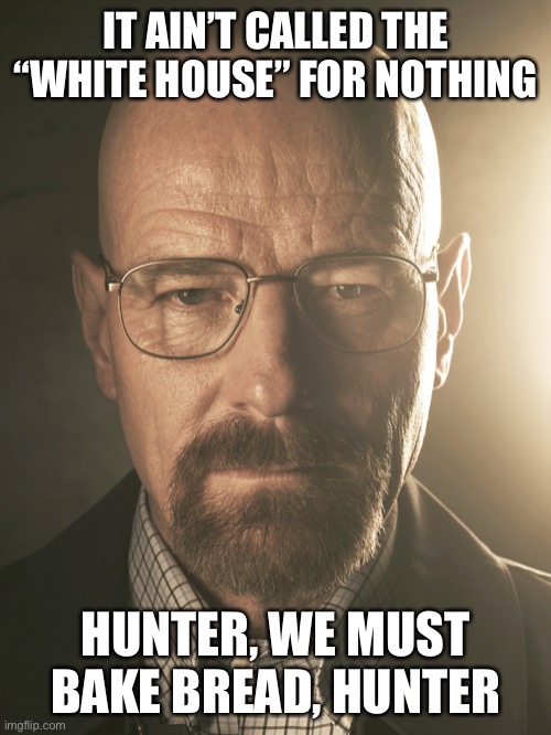 A bit late to CokeGate | IT AIN’T CALLED THE “WHITE HOUSE” FOR NOTHING; HUNTER, WE MUST BAKE BREAD, HUNTER | image tagged in waltuh | made w/ Imgflip meme maker