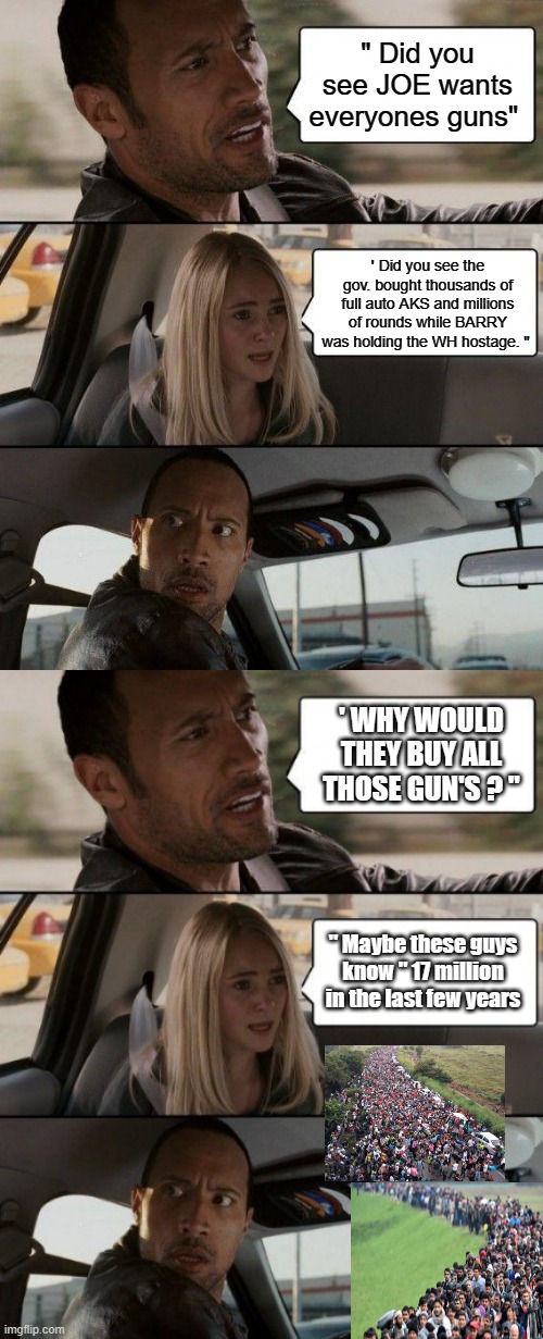 BARRYS CIVILIAN MILITARY HE WANTED | " Did you see JOE wants everyones guns"; ' Did you see the gov. bought thousands of full auto AKS and millions of rounds while BARRY was holding the WH hostage. "; ' WHY WOULD THEY BUY ALL THOSE GUN'S ? "; " Maybe these guys know " 17 million in the last few years | image tagged in democrats,nwo,criminals | made w/ Imgflip meme maker