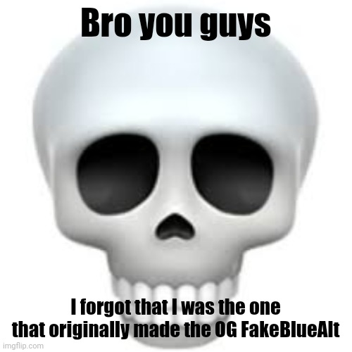 . | Bro you guys; I forgot that I was the one that originally made the OG FakeBlueAlt | image tagged in skull | made w/ Imgflip meme maker