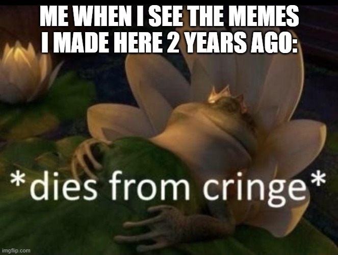 Dies from cringe | ME WHEN I SEE THE MEMES I MADE HERE 2 YEARS AGO: | image tagged in dies from cringe | made w/ Imgflip meme maker