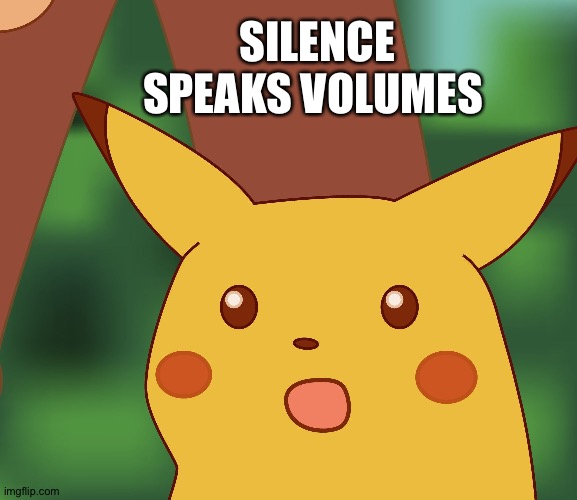 Update | SILENCE SPEAKS VOLUMES | image tagged in surprised pikachu hd,silence | made w/ Imgflip meme maker