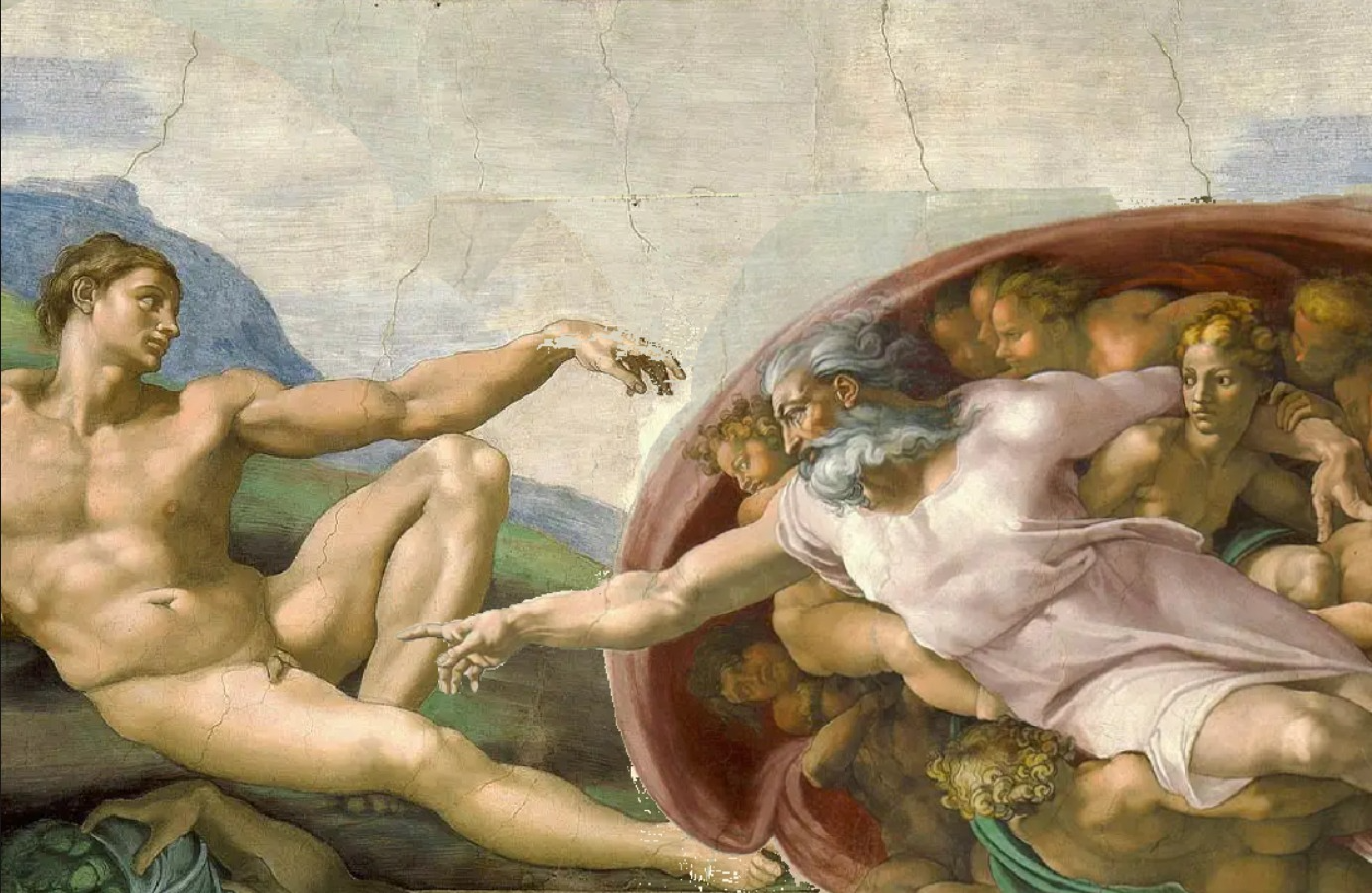 High Quality Michelangelo Adam and God Dick shame Blank Meme Template