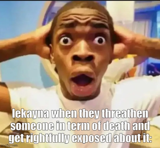 yeah, i saw. | lekayna when they threathen someone in term of death and get rightfully exposed about it: | image tagged in surprised black guy | made w/ Imgflip meme maker