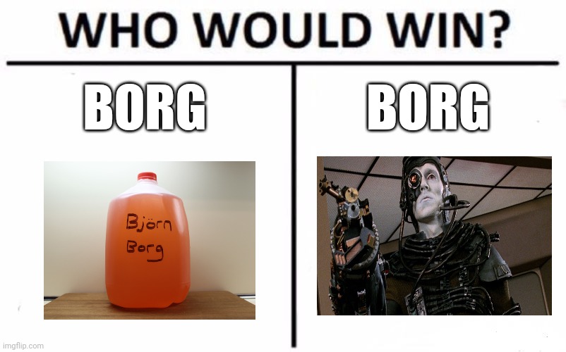 Borg vs BORG | BORG; BORG | image tagged in memes,who would win,jpfan102504 | made w/ Imgflip meme maker