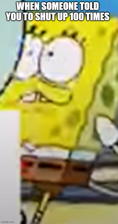 spongebob shocked | WHEN SOMEONE TOLD YOU TO SHUT UP 100 TIMES | image tagged in spongebob | made w/ Imgflip meme maker
