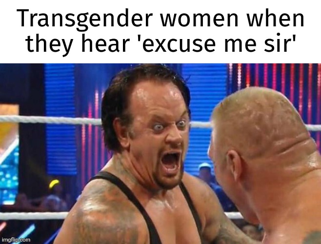 Excuse me. | Transgender women when they hear 'excuse me sir' | image tagged in undertaker summerslam | made w/ Imgflip meme maker