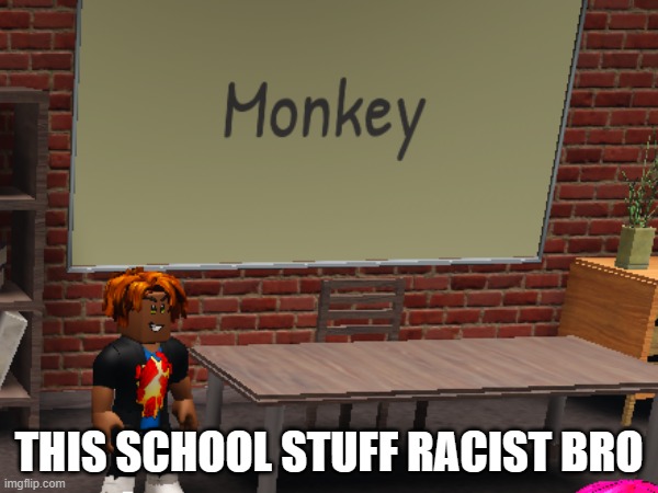 so roblox... | THIS SCHOOL STUFF RACIST BRO | image tagged in roblox,racist,offensive,fail,funny,true story | made w/ Imgflip meme maker
