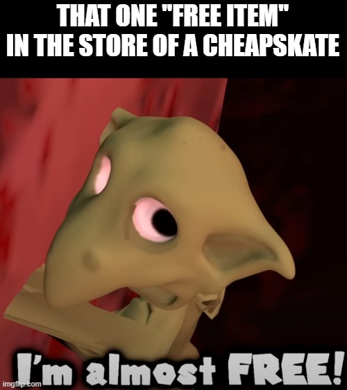 And the price of the "almost free" item is 89K$ or smth | THAT ONE "FREE ITEM" IN THE STORE OF A CHEAPSKATE | image tagged in free,store,grocery store | made w/ Imgflip meme maker