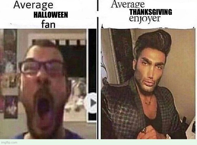 thanksgiving better | THANKSGIVING; HALLOWEEN | image tagged in average blank fan vs average blank enjoyer | made w/ Imgflip meme maker