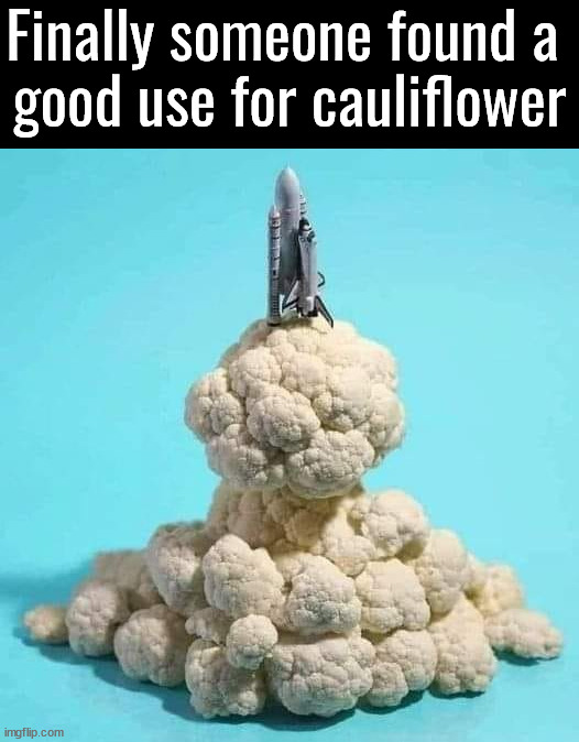See, it is good for something | Finally someone found a 
good use for cauliflower | image tagged in cauliflower,good use,rocket launch | made w/ Imgflip meme maker