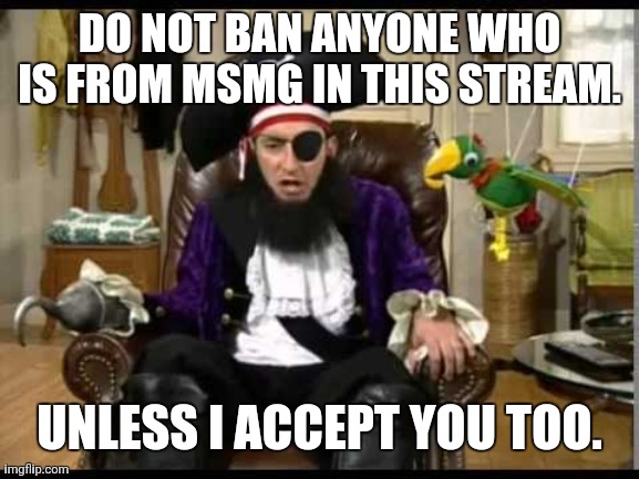 I see the ban logs having users I didn't approve for a ban. | DO NOT BAN ANYONE WHO IS FROM MSMG IN THIS STREAM. UNLESS I ACCEPT YOU TOO. | image tagged in patchy the pirate that's it | made w/ Imgflip meme maker