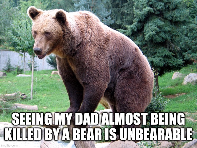 SEEING MY DAD ALMOST BEING KILLED BY A BEAR IS UNBEARABLE | made w/ Imgflip meme maker