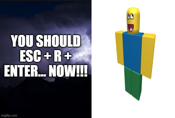roblox joke | YOU SHOULD ESC + R + ENTER... NOW!!! | image tagged in you should kill yourself now | made w/ Imgflip meme maker