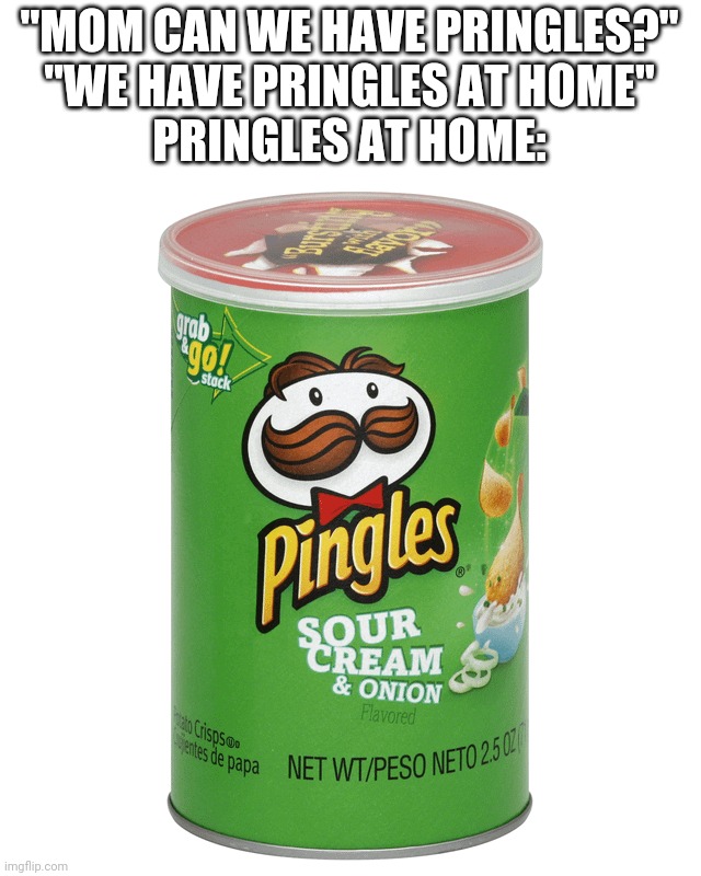 Pingles | "MOM CAN WE HAVE PRINGLES?"
"WE HAVE PRINGLES AT HOME"
PRINGLES AT HOME: | image tagged in why,just why,you had one job | made w/ Imgflip meme maker