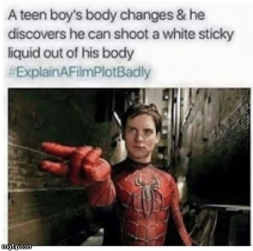 Meme #2,788 | image tagged in memes,repost,funny,explained badly,spider man,liquid | made w/ Imgflip meme maker