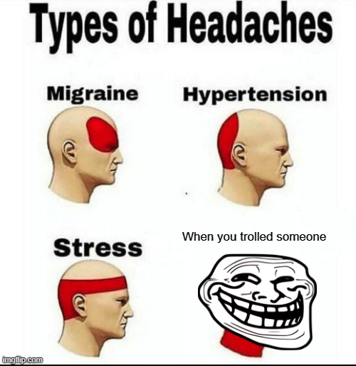 Types of Headaches meme | When you trolled someone | image tagged in types of headaches meme | made w/ Imgflip meme maker