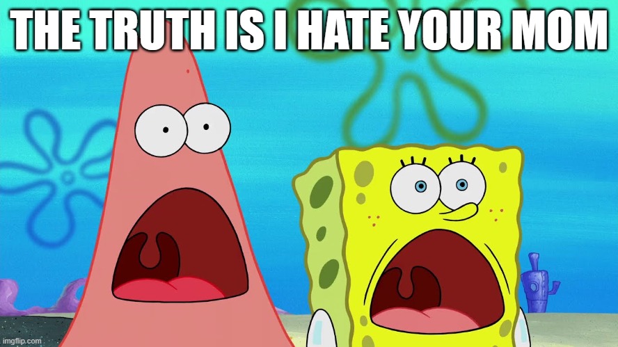 Shocked SpongeBob and Patrick | THE TRUTH IS I HATE YOUR MOM | image tagged in shocked spongebob and patrick | made w/ Imgflip meme maker