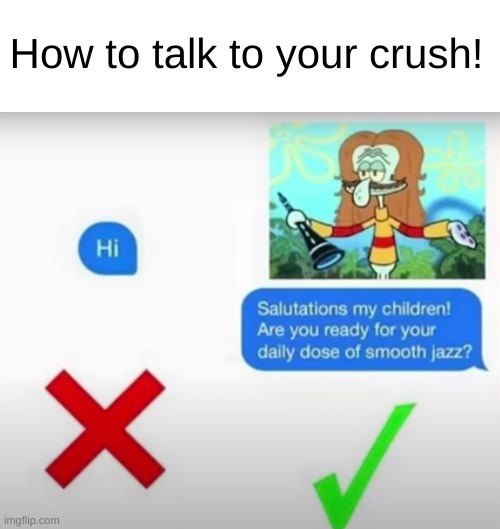 How to talk to your crush! | How to talk to your crush! | image tagged in blank white template | made w/ Imgflip meme maker