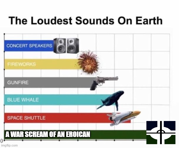 AAAAAAAAAAAAAAAAAAAAAAAAAAAAAAAAAAAAAAAAA | A WAR SCREAM OF AN EROICAN | image tagged in the loudest sounds on earth | made w/ Imgflip meme maker