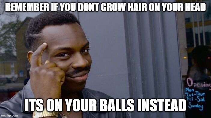 youll have hair either way | REMEMBER IF YOU DONT GROW HAIR ON YOUR HEAD; ITS ON YOUR BALLS INSTEAD | image tagged in memes,roll safe think about it | made w/ Imgflip meme maker