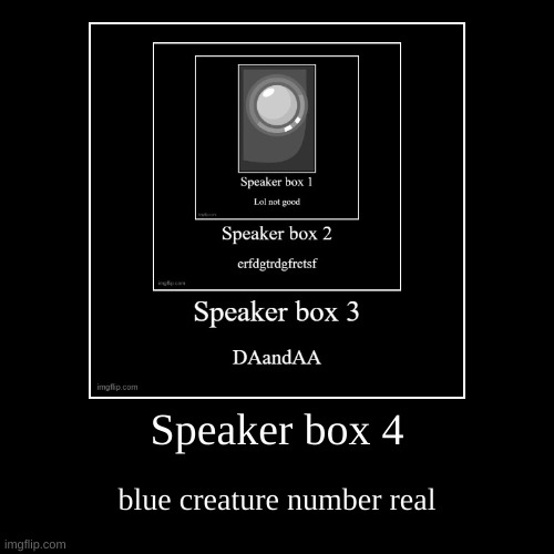 Speaker box 4 | Speaker box 4 | blue creature number real | image tagged in funny,demotivationals | made w/ Imgflip demotivational maker