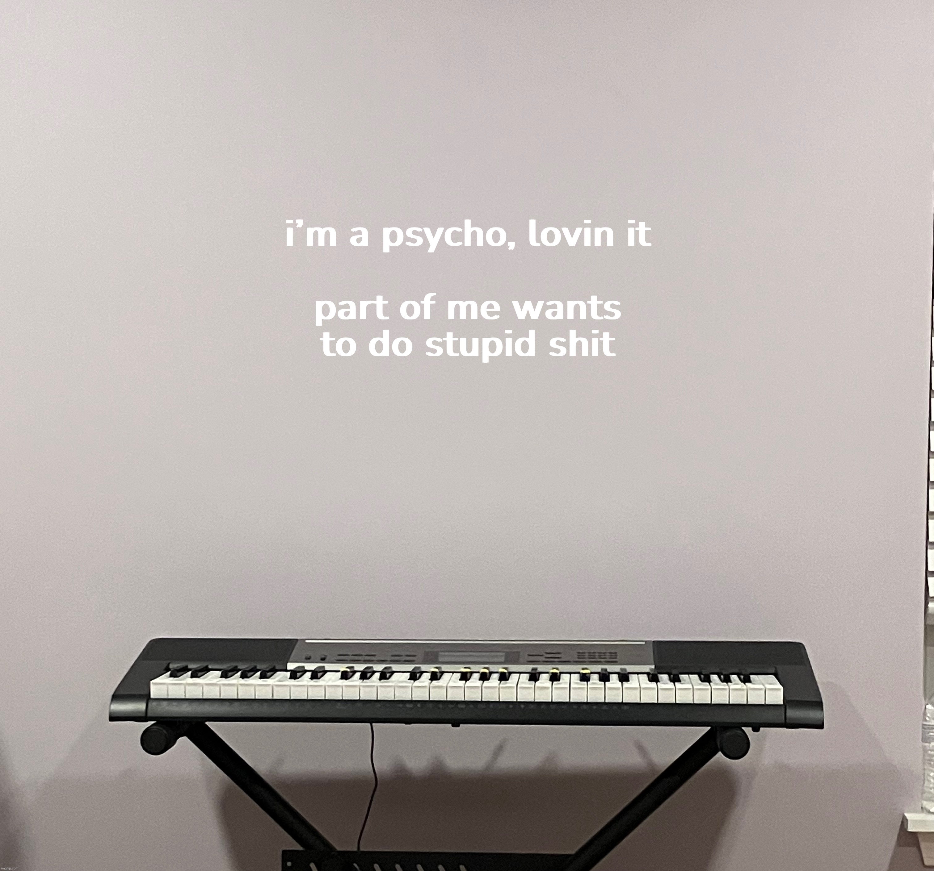 you can ask me for a background like this!! | i’m a psycho, lovin it
 
part of me wants to do stupid shit | made w/ Imgflip meme maker