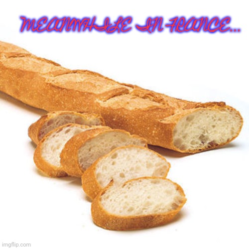 French Bread Baguette | MEANWHILE IN FRANCE... | image tagged in french bread baguette | made w/ Imgflip meme maker