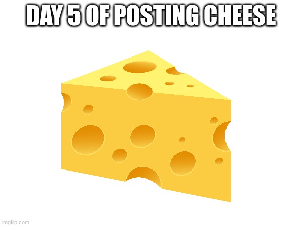 Day 5 | DAY 5 OF POSTING CHEESE | image tagged in cheese,day 5 | made w/ Imgflip meme maker