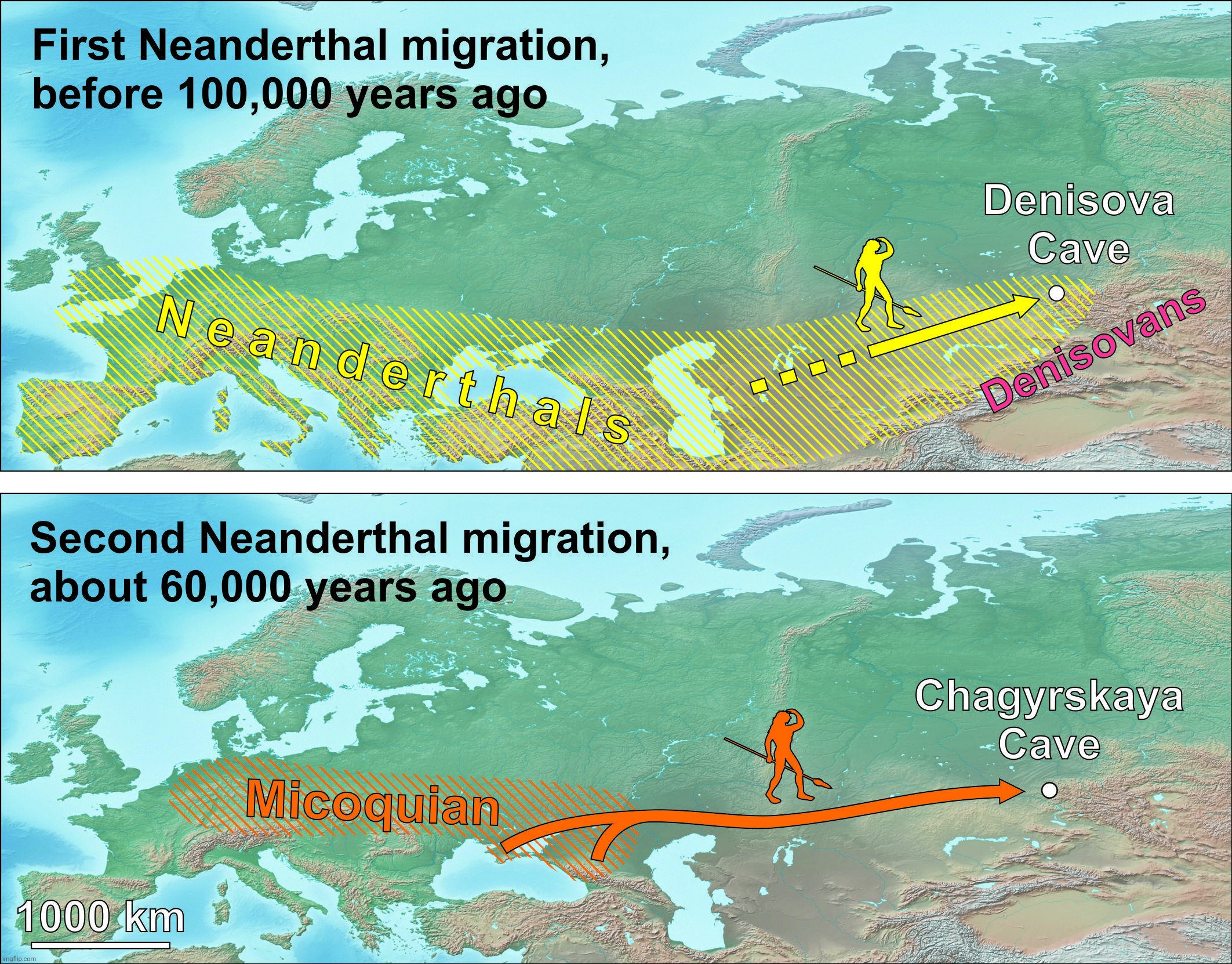 Two waves of Neanderthal migration Eastward | image tagged in homo neanderthalus,neanderthals | made w/ Imgflip meme maker