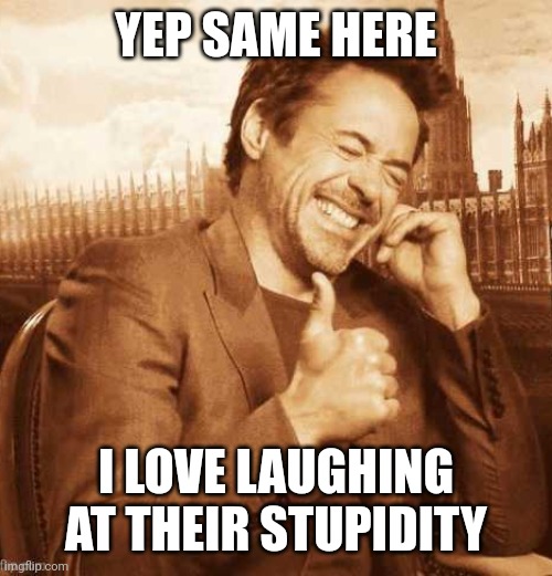 LAUGHING THUMBS UP | YEP SAME HERE I LOVE LAUGHING AT THEIR STUPIDITY | image tagged in laughing thumbs up | made w/ Imgflip meme maker