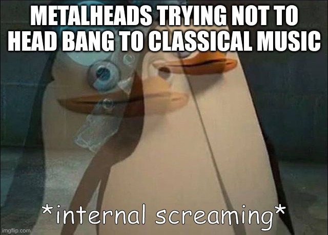 Private Internal Screaming | METALHEADS TRYING NOT TO HEAD BANG TO CLASSICAL MUSIC | image tagged in private internal screaming | made w/ Imgflip meme maker