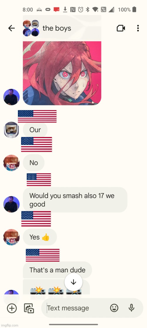 No you can't see the names I used usa flags to censor them l | image tagged in censor,cursed,texts | made w/ Imgflip meme maker