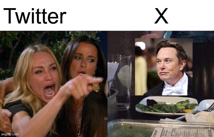 X? Why?  ....Z. | Twitter; X | image tagged in memes,woman yelling at cat,twitter,x,elon musk,social media | made w/ Imgflip meme maker