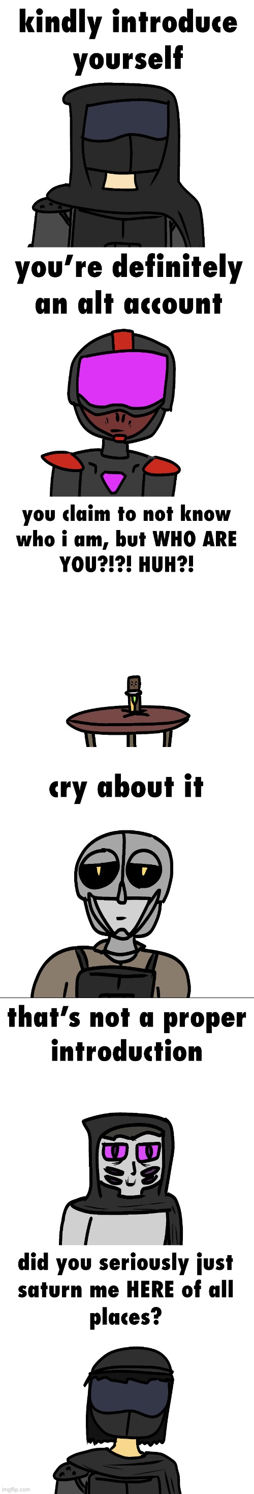 image tagged in kindly introduce yourself,you re definitely an alt account,anti saturn,cry about it,that s not a proper introduction | made w/ Imgflip meme maker