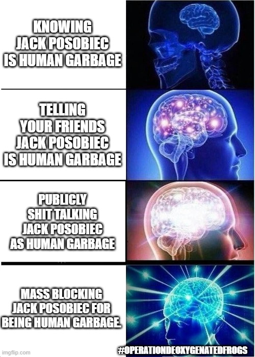 Poso trash | KNOWING JACK POSOBIEC IS HUMAN GARBAGE; TELLING YOUR FRIENDS JACK POSOBIEC IS HUMAN GARBAGE; PUBLICLY SHIT TALKING JACK POSOBIEC AS HUMAN GARBAGE; MASS BLOCKING JACK POSOBIEC FOR BEING HUMAN GARBAGE. #OPERATIONDEOXYGENATEDFROGS | image tagged in memes,twitter,politics,youtube,leftists,right wing | made w/ Imgflip meme maker