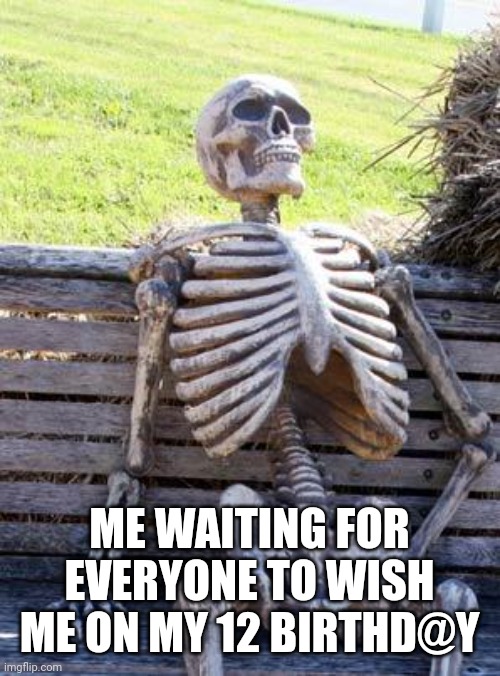 . | ME WAITING FOR EVERYONE TO WISH ME ON MY 12 BIRTHD@Y | image tagged in memes,waiting skeleton | made w/ Imgflip meme maker