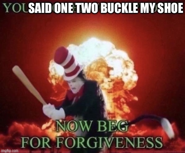 Beg for forgiveness | SAID ONE TWO BUCKLE MY SHOE | image tagged in beg for forgiveness | made w/ Imgflip meme maker