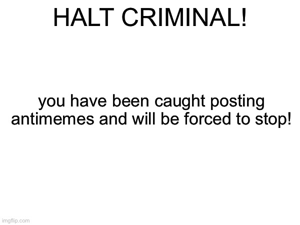 HALT CRIMINAL! you have been caught posting antimemes and will be forced to stop! | made w/ Imgflip meme maker