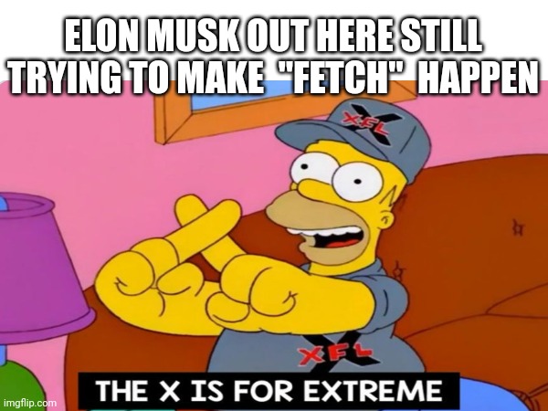 Elon Musk Twitter X | ELON MUSK OUT HERE STILL TRYING TO MAKE  "FETCH"  HAPPEN | image tagged in elon musk,twitter,fetch | made w/ Imgflip meme maker