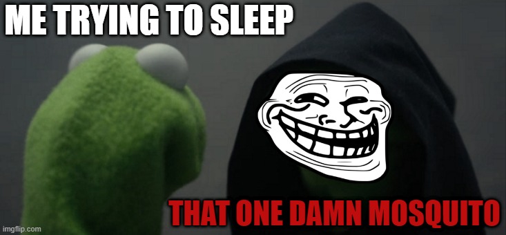 Evil Kermit | ME TRYING TO SLEEP; THAT ONE DAMN MOSQUITO | image tagged in memes,evil kermit | made w/ Imgflip meme maker