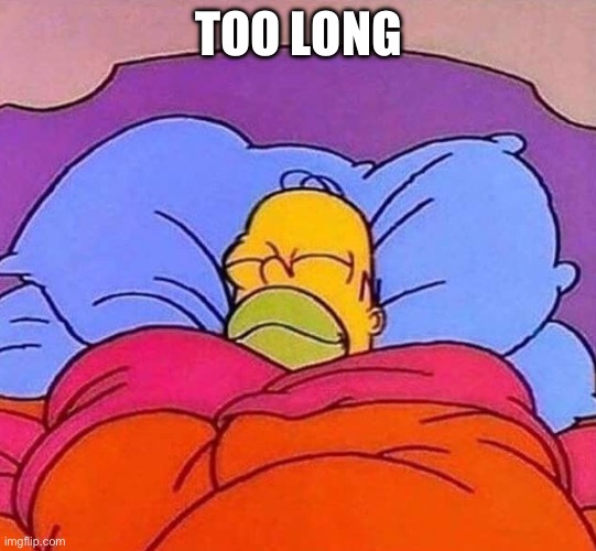 Homer Simpson sleeping peacefully | TOO LONG | image tagged in homer simpson sleeping peacefully | made w/ Imgflip meme maker