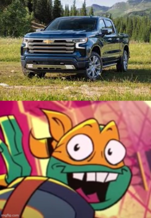 image tagged in rise mikey meme face potential,chevrolet,chevrolet silverado,trucks,tmnt | made w/ Imgflip meme maker