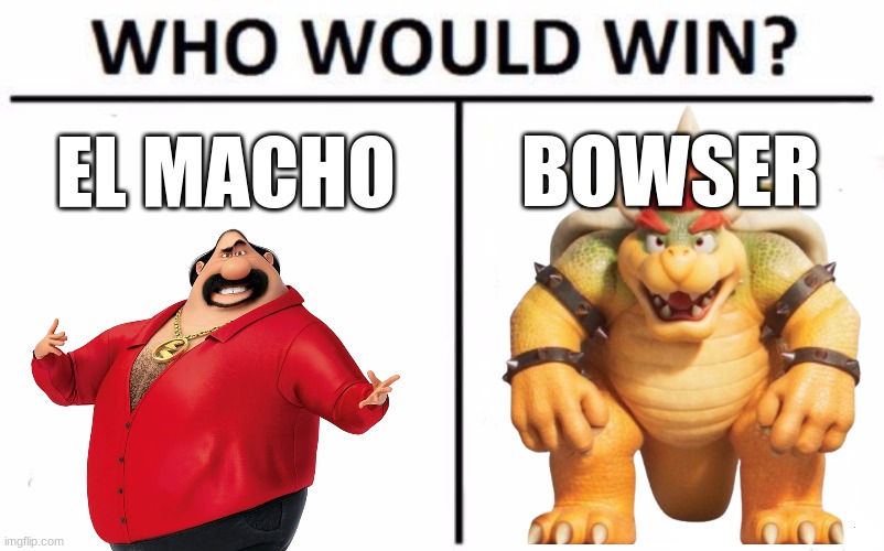 You don't think El Macho will feed Bowser salsa and adimanicly win do you | BOWSER; EL MACHO | image tagged in memes,who would win,el macho,bowser,lets go fight | made w/ Imgflip meme maker