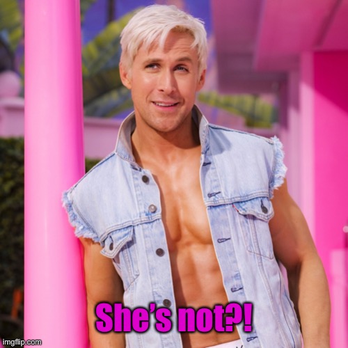 Ken Barbie | She’s not?! | image tagged in ken barbie | made w/ Imgflip meme maker