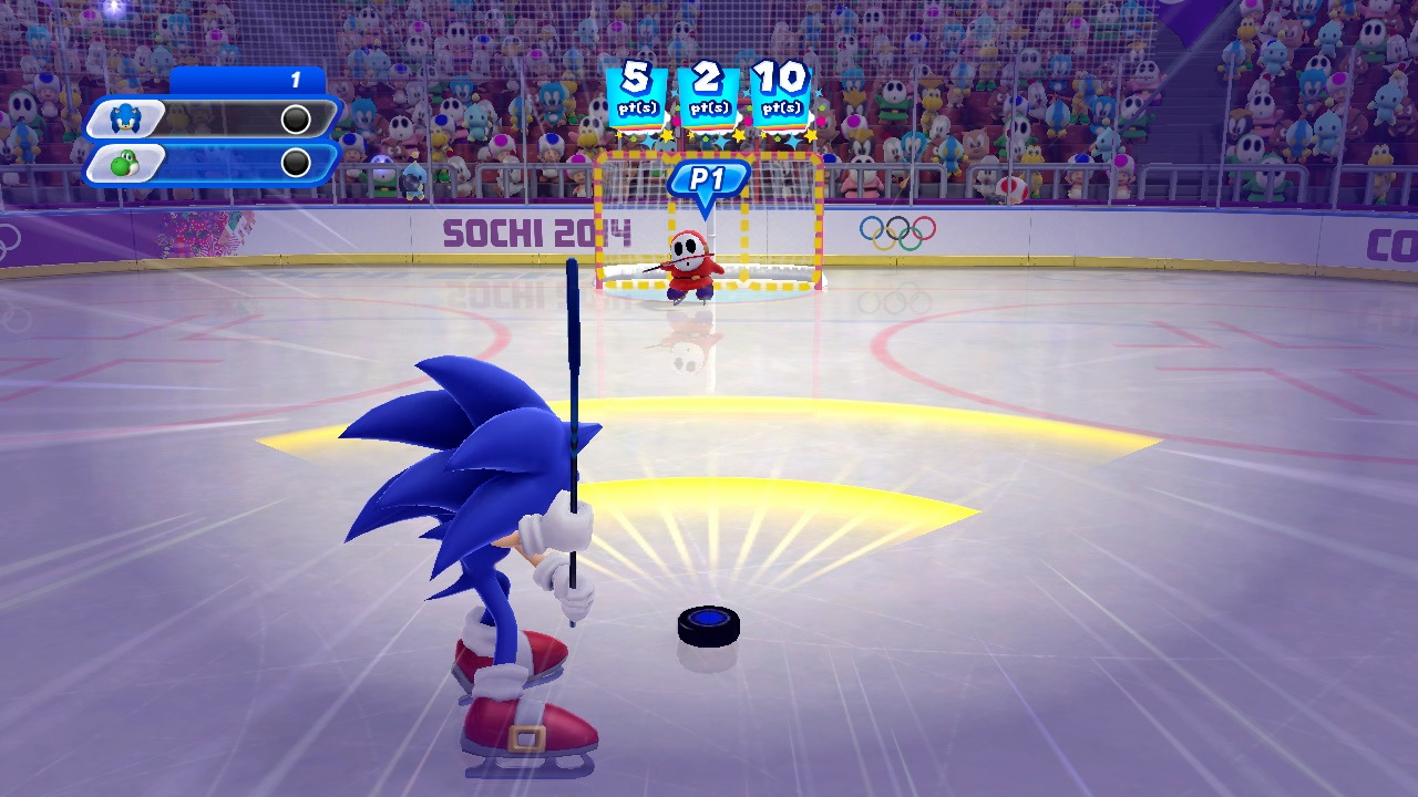 sonic aiming puck at shy guy Blank Meme Template